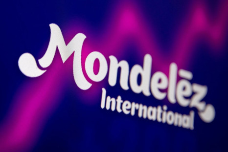 Mondelez International logo and stock graph are seen displayed in this illustration picture taken July 26, 2021. 