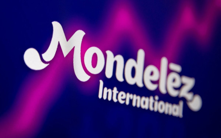 Mondelez International logo and stock graph are seen displayed in this illustration picture taken July 26, 2021. 