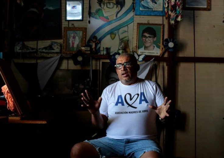 Alvaro Conrado, whose son died in April 2018 during protests against Nicaraguan President Daniel Ortega's government, speaks to AFP in Managua on April 13, 2022