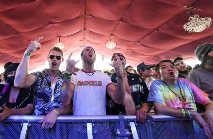 Fans jam to French band L'Imperatrice at the Coachella Valley Music and Arts Festival in Indio, California