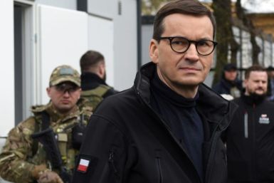 Polish Prime Minister Mateusz Morawiecki visiting  the new prefab settlement for displaced people in Lviv on Tuesday