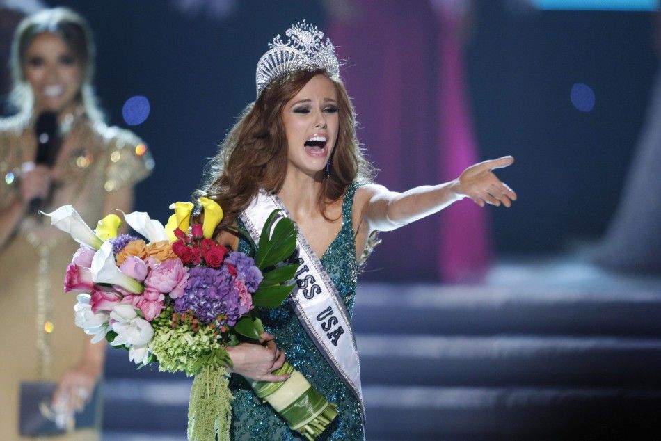 Miss California Campanella reacts after being crowned Miss USA during the 2011 Miss USA pageant in Las Vegas