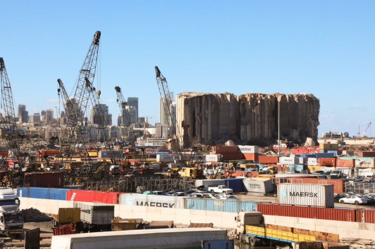 A general view shows the grain silo damaged during the 2020 Beirut port explosion, in Beirut Lebanon January 17, 2022.