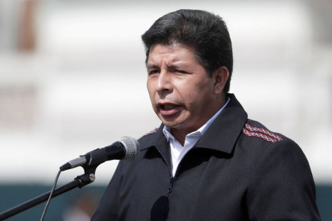 Peru's President Pedro Castillo speaks upon arriving at congress amid a curfew in the capital Lima imposed over fuel cost protests that have spread throughout the country, in Lima, Peru April 5, 2022. 