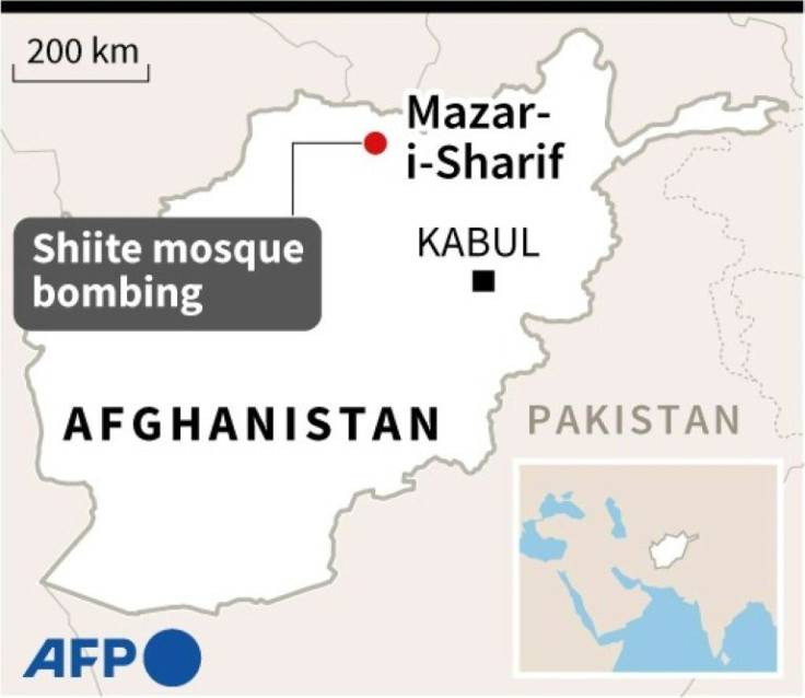Map locating Mazar-i-Sharif in Afghanistan after a deadly bombing at a Shiite mosque