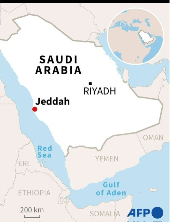 Map showing the city Jeddah in Saudi Arabia