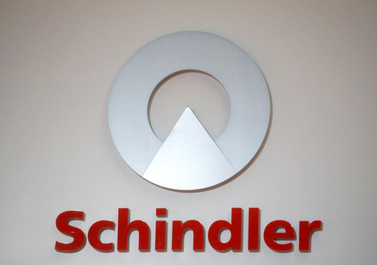 The logo of Swiss elevator maker Schindler is seen during the annual news conference in Zurich, Switzerland February 14, 2020. 