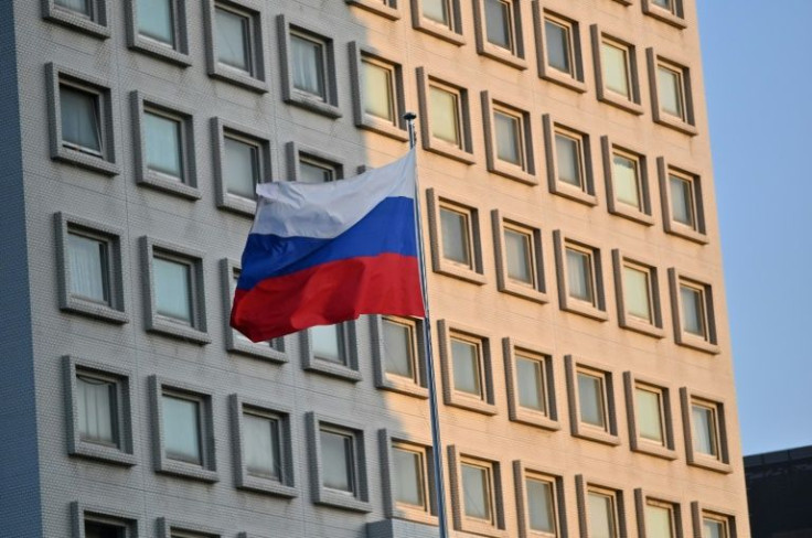 Russia's national flag at the Russian embassy in Tokyo