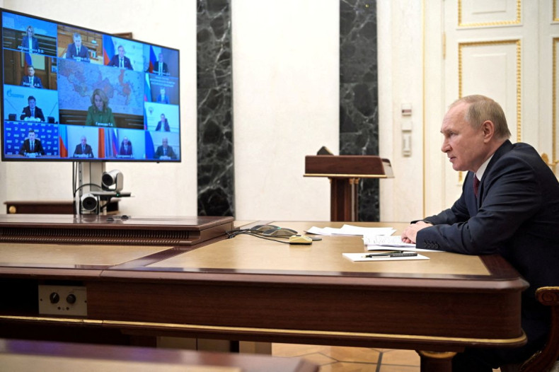 Russian President Vladimir Putin attends a meeting with government members via a video link in Moscow, Russia January 12, 2022. Sputnik/Alexei Nikolsky/Kremlin via 
