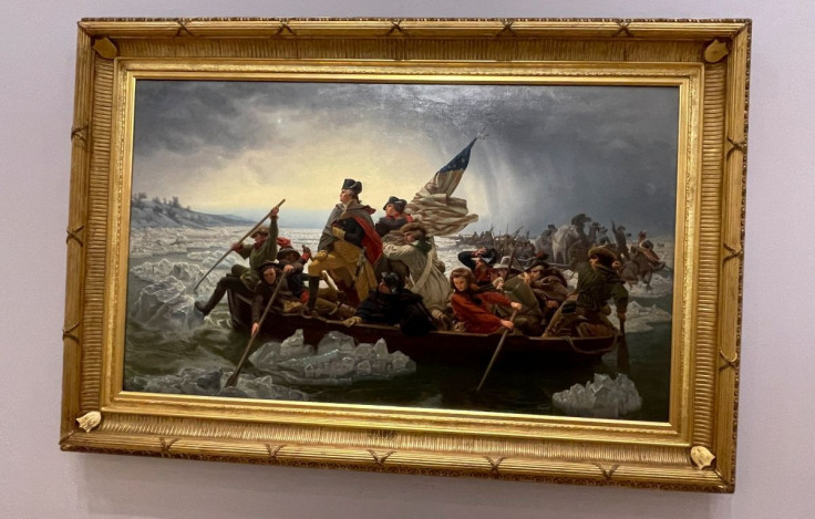 Emanuel Leutze's 'Washington Crossing the Delaware' painting set up for auction at Christie's on May 12, 2022, is seen in New York City, U.S. April 21, 2022. Picture taken April 21, 2022.