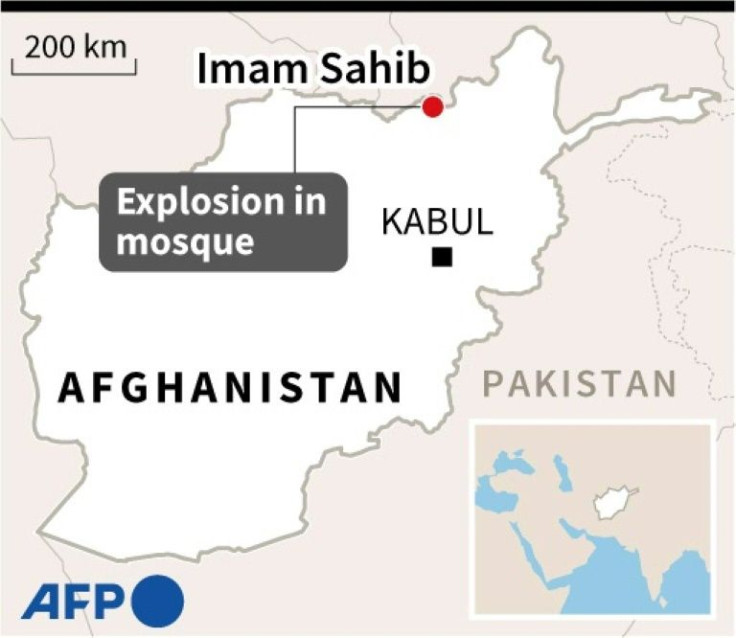 Map of Afghanistan locating Imam Sahib, in the northern province of Kunduz, where a bomb ripped through a mosque, killing at least 33 people