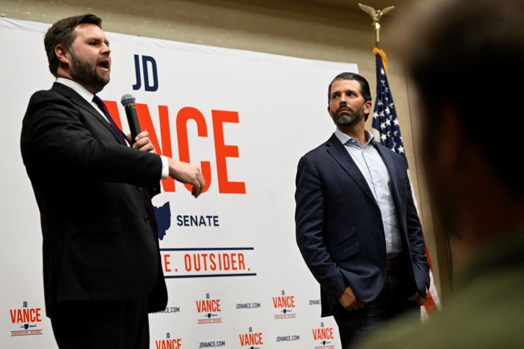 Republican senate candidate JD Vance and Donald Trump Jr. host an event ahead of next month's primary election in Independence, Ohio, U.S., April 20, 2022.  