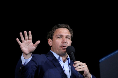 Florida Governor Ron Desantis speaks during a campaign rally by U.S. President Donald Trump at Pensacola International Airport in Pensacola, Florida, U.S., October 23, 2020. 