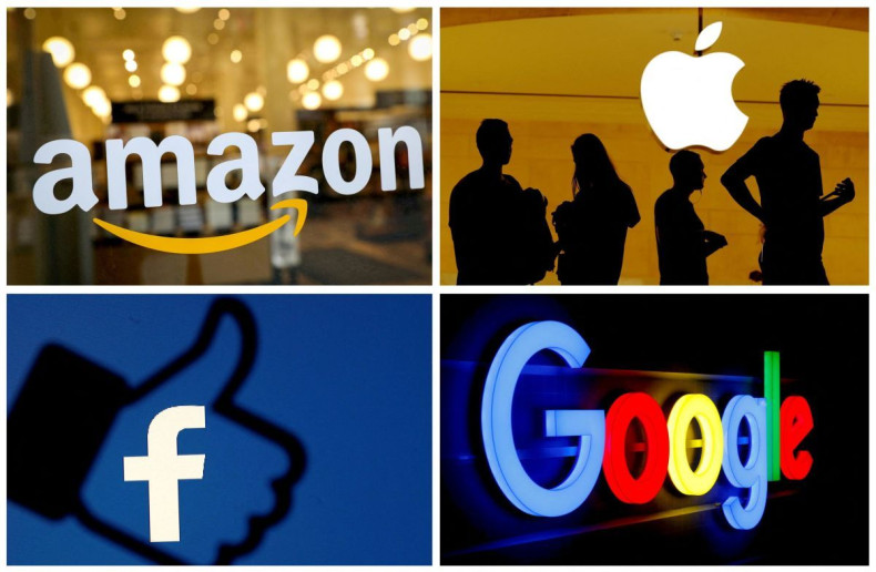 The logos of Amazon, Apple, Facebook and Google in a combination photo