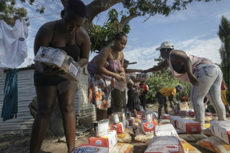 Food is handed out to people whoe lost their homes in Durban's devastating floods