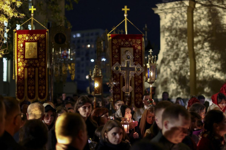 Polish and Ukrainian faithful attend the Easter Service at the Orthodox Cathedral of St. Mary Magdalene, in Warsaw, Poland, April 24, 2022.