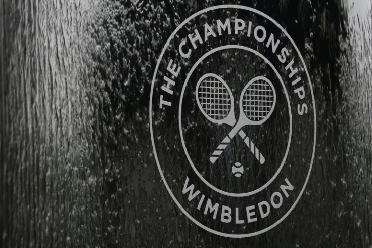 The Wimbledon logo on a water feature at the All England Club