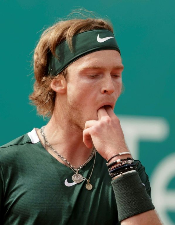 Pledge prize money: Russia's Andrey Rublev on his way to victory over Novak Djokovic in Sunday's Belgrade final