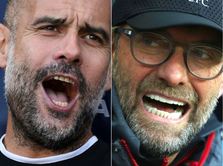 Manchester City manager Pep Guardiola (left)and Liverpool boss Jurgen Klopp (right) could face off in next month's Champions League final