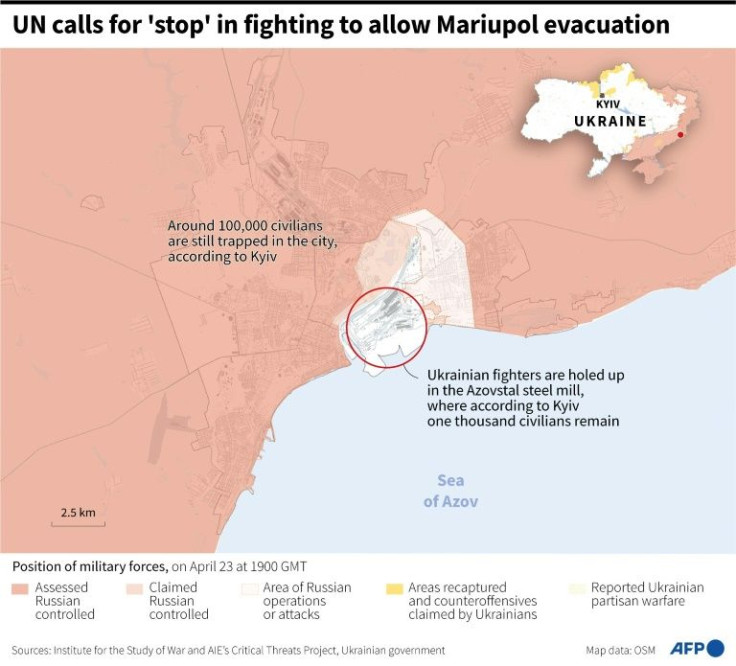 Map locating Russian advances in Mariupol on April 23 at 1900 GMT