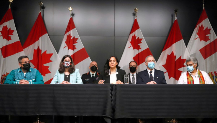 Canada's Defence Minister Anita Anand speaks at a news conference about an advisory panel report on systemic racism and discrimination in the military in Ottawa, Ontario, Canada, April 25, 2022.