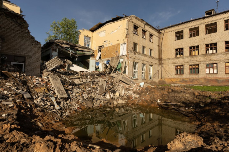 A view of a school that was bombed in Kramatorsk, as the evacuation of the city residents is almost complete, amid Russia's invasion of Ukraine, in Donetsk region, Ukraine April 25, 2022. 