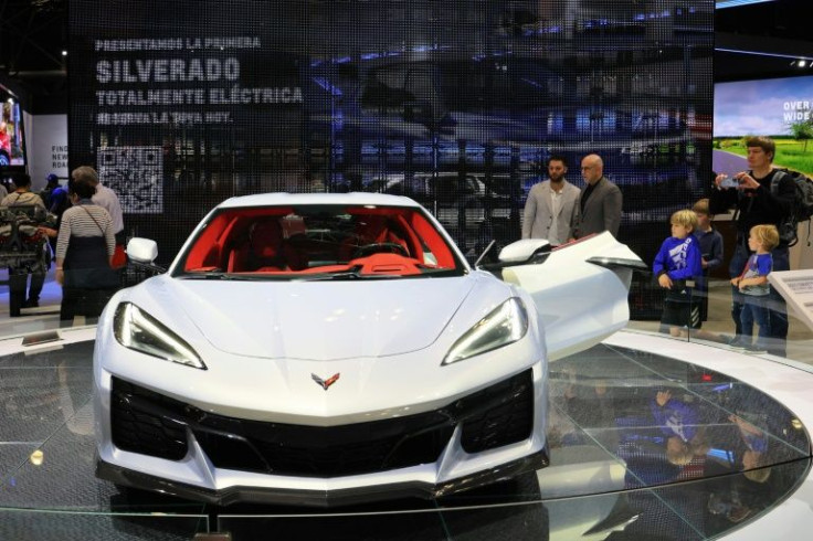 A Corvette Z06 on display at the New York International Auto Show in April, 2022 in New York City: GM says it will start offering an electric version of the car in 2023