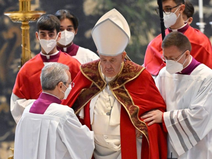 Pope Francis attending a funeral mass at St. Peterâs Basilica in the Vatican on Monday