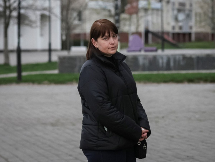 Liudmyla Kozak, Chornobyl Nuclear Power Plant engineer, who was under Russian captivity at the plant during 25 days, poses for a picture in the town of Slavutych, Ukraine April 25, 2022. Picture taken April 25, 2022.