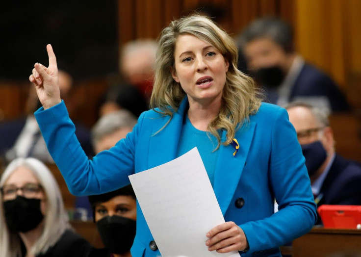 Canada's Minister of Foreign Affairs Melanie Joly speaks during Question Period in the House of Commons on Parliament Hill in Ottawa, Ontario, Canada, March 22, 2022.  