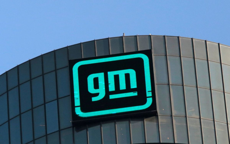 The new GM logo is seen on the facade of the General Motors headquarters in Detroit, Michigan, U.S., March 16, 2021. 