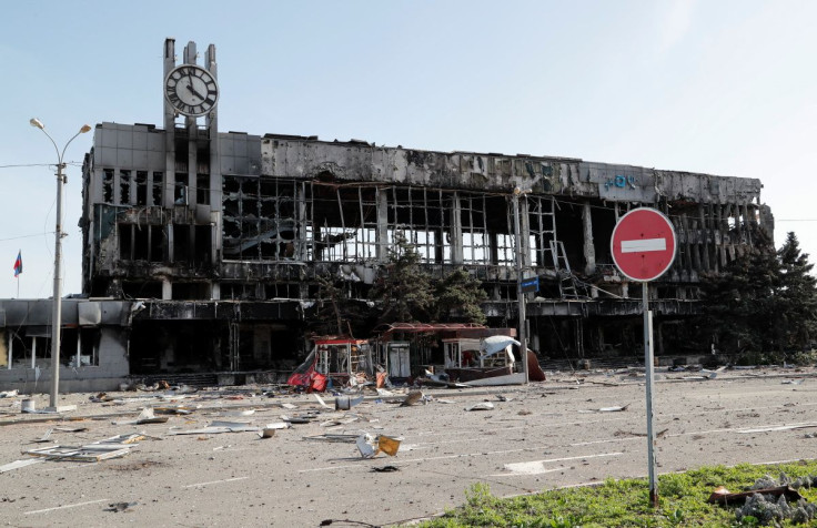 A view shows a railway station building destroyed during Ukraine-Russia conflict in the southern port city of Mariupol, Ukraine April 26, 2022. 