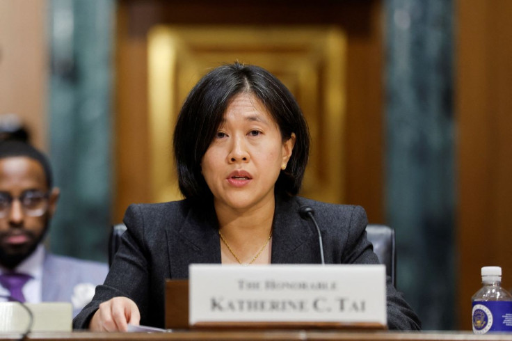 U.S. Trade Representative Katherine Tai testifies before a Senate Finance Committee hearing on President Biden's trade policy agenda on Capitol Hill in Washington, U.S., March 31, 2022.  