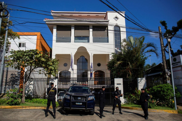 Police officers guard the local office of the Organization of American States (OAS) closed by the Nicaragua's government after completing its withdrawal from the organization, in Managua, Nicaragua April 25, 2022.