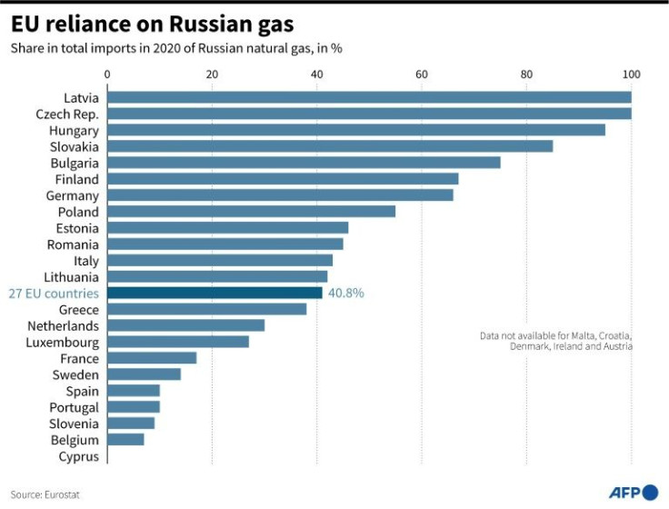 Share in total imports in 2020 of Russian natural gas by EU country, in %.