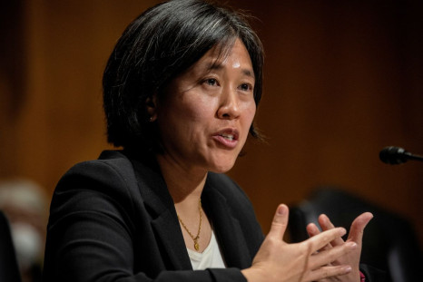Katherine C. Tai addresses the Senate Finance committee hearings to examine her nomination to be United States Trade Representative, with the rank of Ambassador, in Washington, DC February 25, 2021. Bill O'Leary/Pool via 