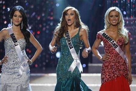 Miss California Alyssa Campanella C reacts as she is chosen as the last of the final four finalists during the 2011 Miss USA pageant in the Theatre for the Performing Arts at Planet Hollywood Hotel and Casino in Las Vegas, Nevada, June 19, 2011.