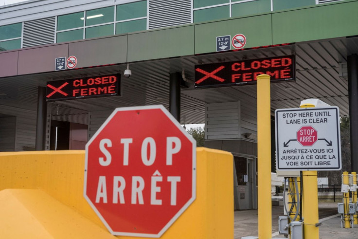 Two closed Canadian border checkpoints are seen after it was announced that the border would close to "non-essential traffic" to combat the spread of novel coronavirus disease (COVID-19) at the U.S.-Canada border crossing at the Thousand Islands Bridge i