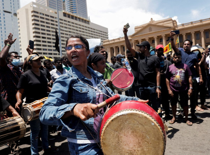 Trade unions protest during a nationwide strike demanding the resignation of President Gotabaya Rakapaksa and his cabinet, blaming them for creating the country's worst economic crisis in decades, in front of the Presidential Secretariat in Colombo, Sri L
