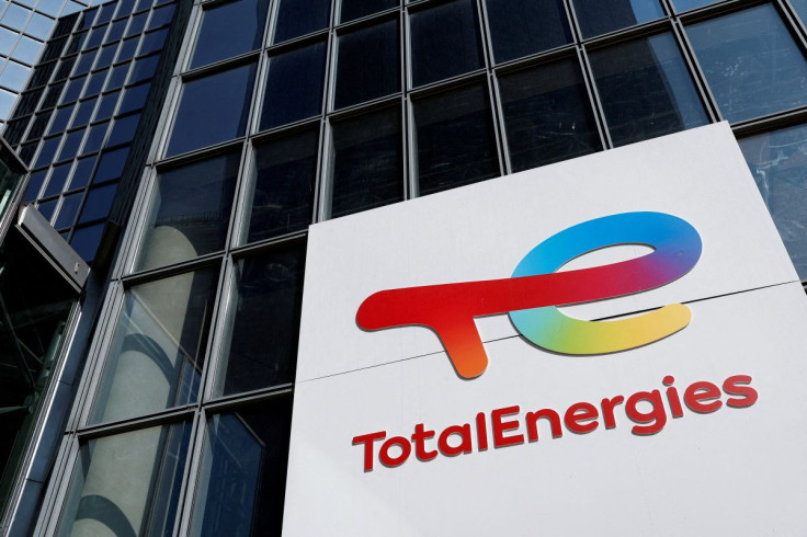 The TotalEnergies logo sits on the company's headquarter skyscraper in the La Defense business district in Paris, France, March 24, 2022. 