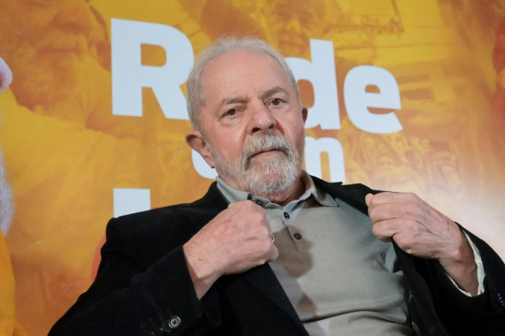 Former Brazil's President Luiz Inacio Lula da Silva reacts during a news conference after meeting with the Rede Sustentabilidade party in Brasilia, Brazil April 28, 2022.
