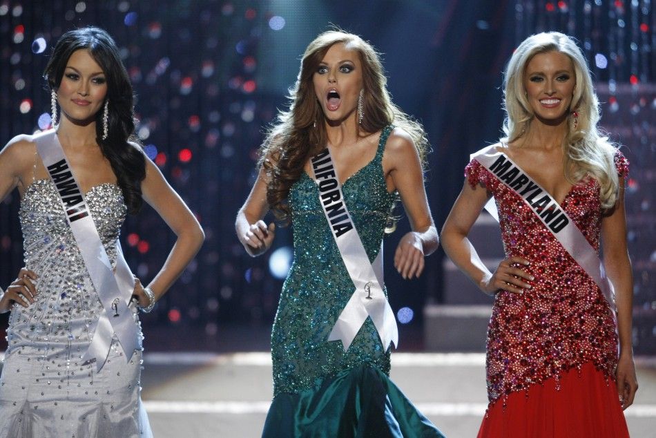 Miss California Campanella reacts as she is chosen as the last of the final four finalists during the 2011 Miss USA pageant in Las Vegas