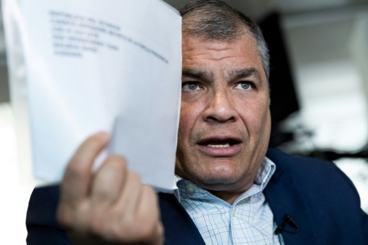 Ecuador ex-president Rafael Correa, pictured in April 2019, claims he is the victim of 'political persecution'