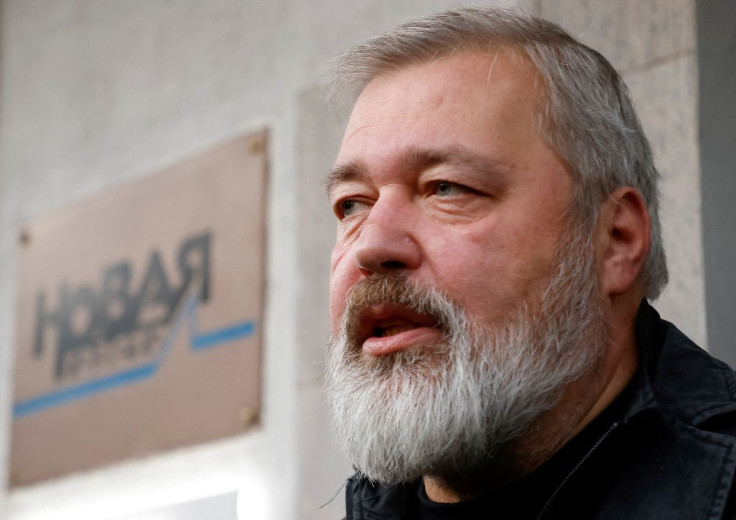 Russian investigative newspaper Novaya Gazeta's editor-in-chief Dmitry Muratov, one of 2021 Nobel Peace Prize winners, speaks with journalists in Moscow, Russia October 8, 2021.