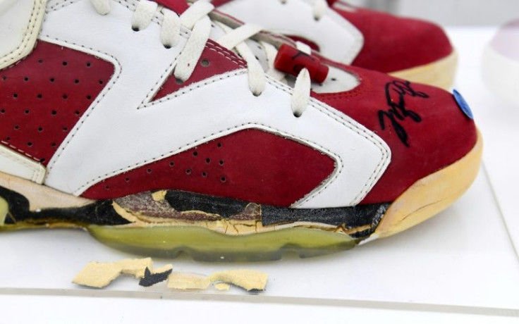 Also on display will be this pair of crumbling signed Air Jordan 6 'Carmine' sneakers that were worn by Michael Jordan on-court