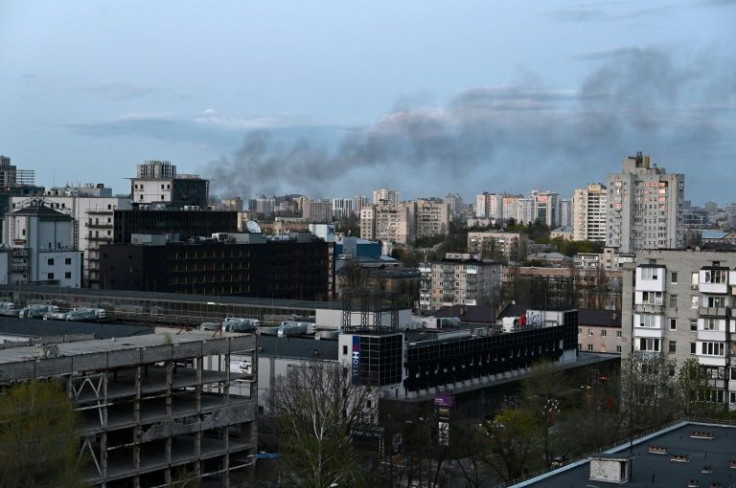 Smoke rises above Kyiv on Thursday evening after a rocket attack that took place during a visit by UN Secretary-General Antonio Guterres