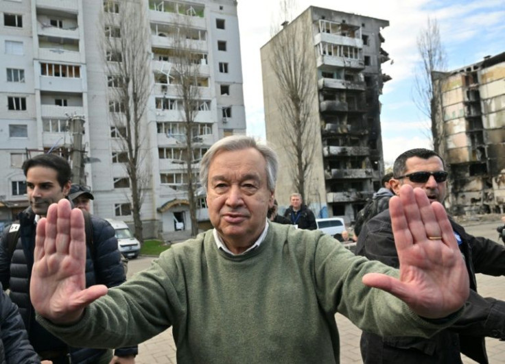 UN Secretary-General Antonio Guterres visited the town of Borodianka outside Kyiv on Thursday, site of alleged war crimes committed by Russian troops