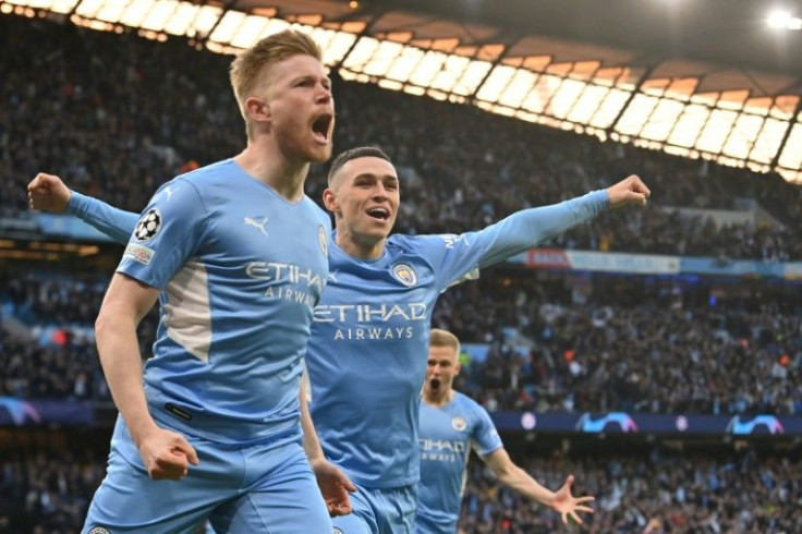 Manchester City hold a one-point Premier League lead over Liverpool with five games to play