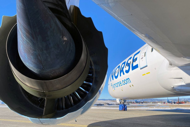 General view of a Norse Atlantic Boeing 787 Dreamliner aircraft parked at Oslo (Gardermoen) Airport, Norway March 4, 2022. Picture taken March 4, 2022. 