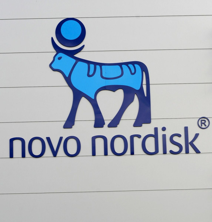 The logo of Danish multinational pharmaceutical company Novo Nordisk is pictured on the facade of a production plant in Chartres, north-central France, April 21, 2016.
